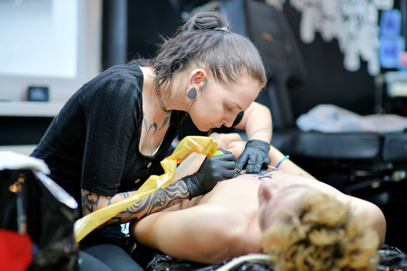An artist part-way through a session